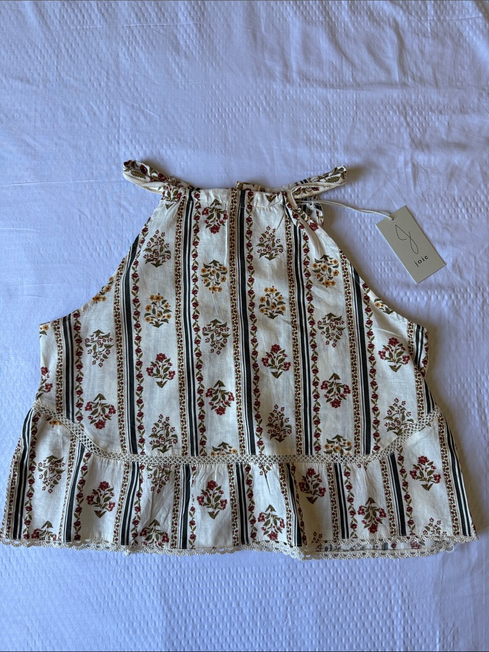 Joie Cream Floral Stripe Tie-Shoulder Camisole